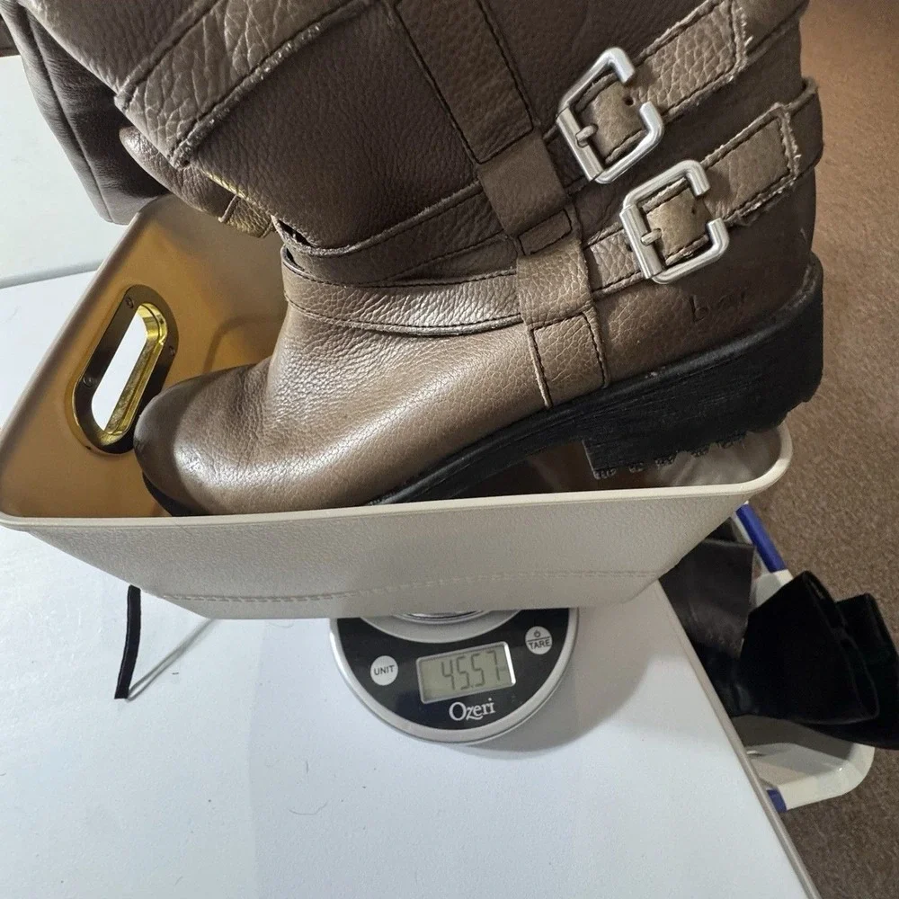 B.O.C. BORN Tan Leather Knee High Strappy Zip Calf Riding Boot SZ 9